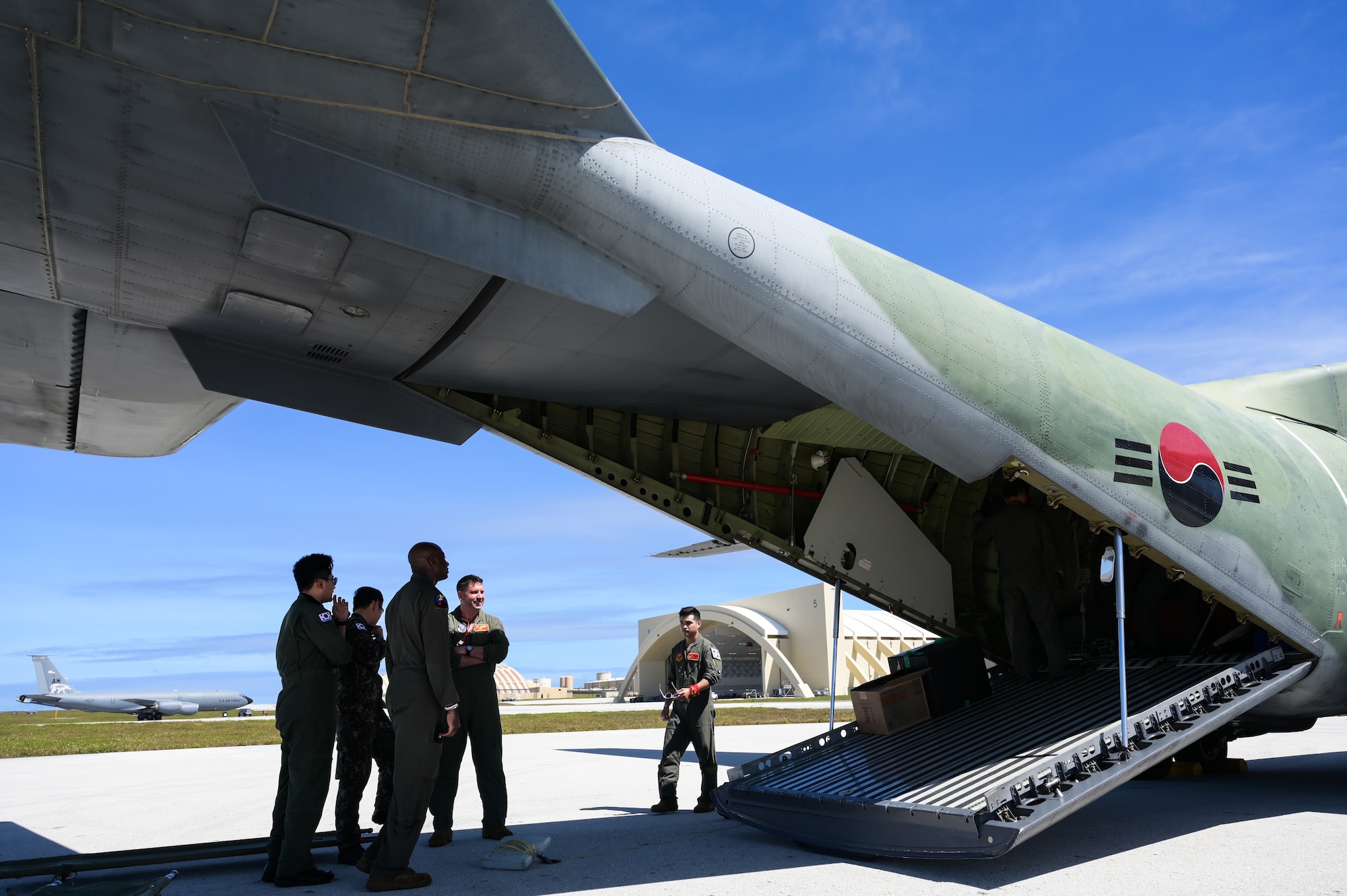 U.S. Air Force Lt. Col. Ryan "Vapor" Loucks, Commander of the 23rd Expeditionary Bomb Squadron stops by our South Korea partners for a visit before heading out to conduct a routine Bomber Task Force mission departing and returning to Andersen Air Force Base, Guam, Feb. 14, 2024. PACAF and our Allies and partners will maintain a free and open Indo-Pacific by relying on each other’s strengths—together, we will deter aggression. (U.S. Air Force photo by Master Sgt. Amy Picard)