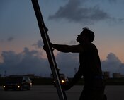 A B-52H Stratofortress maintenance Airman prepares to inspect one of the bomber’s eight engines at Andersen Air Force Base, Guam, Jan. 30, 2024. The United States maintains a strong, credible bomber force that enhances and reinforces the security and stability of Allies and partners in the Indo-Pacific region. The aircraft and Airmen are deployed from the 5th Bomb Wing at Minot Air Force Base, North Dakota. (U.S. Air Force photo by Airman 1st Class Alyssa Bankston)