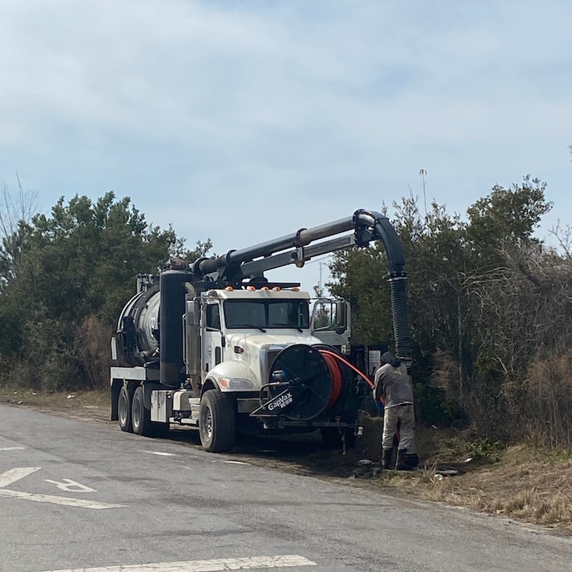 A vacuum truck collects 5000 gallons of oily water mixture in a storm drain pipe in Charleston, South Carolina, Feb. 12, 2024. On Feb 8, Sector Charleston’s Incident Management Division, in coordination with the Charleston County Emergency Management Department and Charleston City Water Management Department, received a report of oil in a storm drain near a Chevron facility in Charleston, South Carolina. (U.S. Coast Guard courtesy photo)