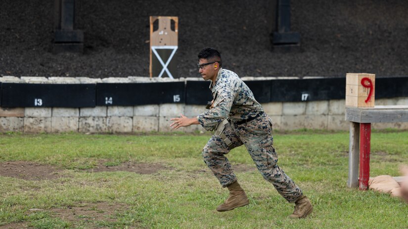A Marine runs during a competition.