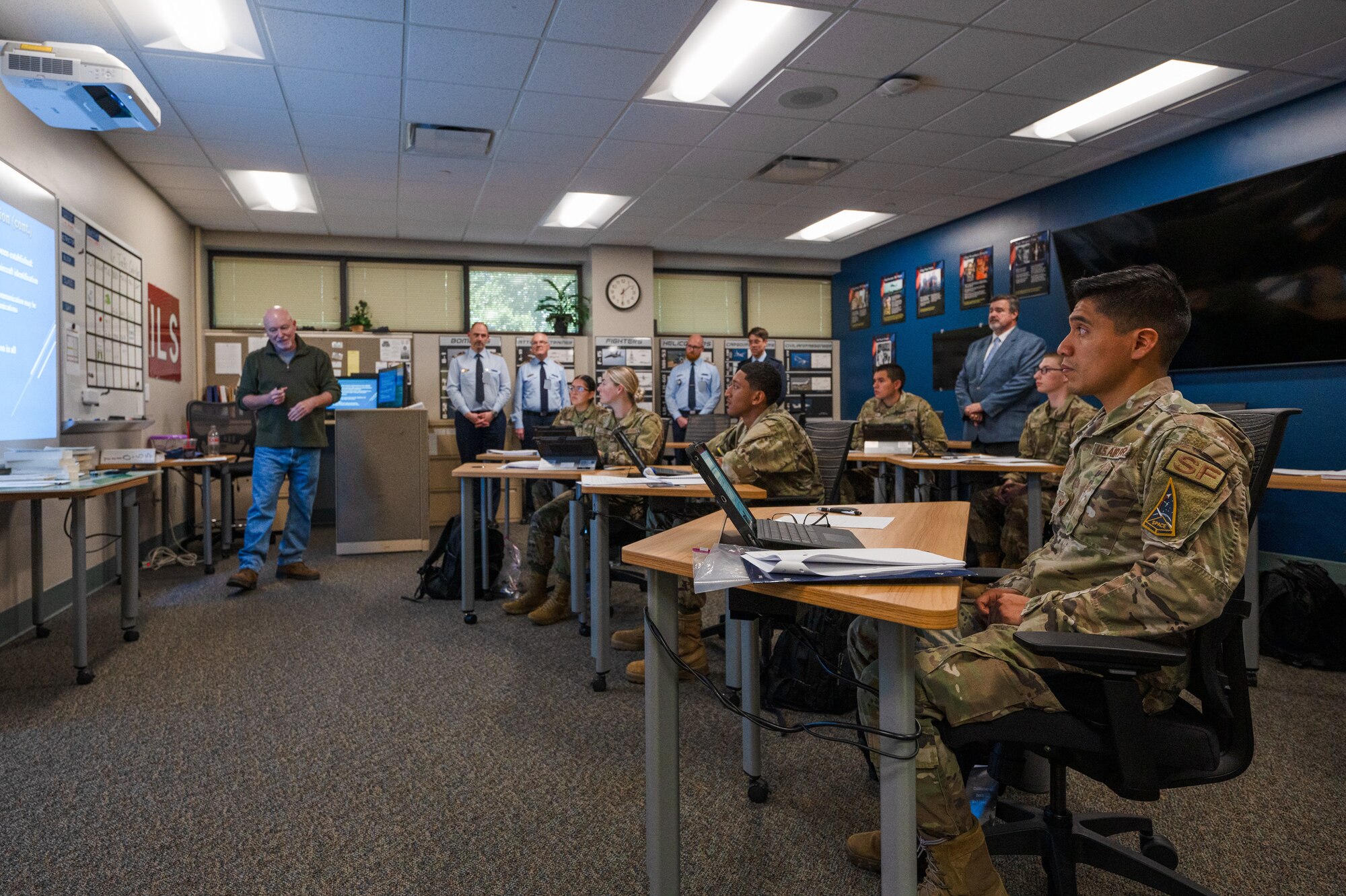 Members of the German Military Aviation Authority observe students assigned to the 334th Training Squadron in the first block of their training on Keesler Air Force Base, Mississippi, Feb. 12, 2024.