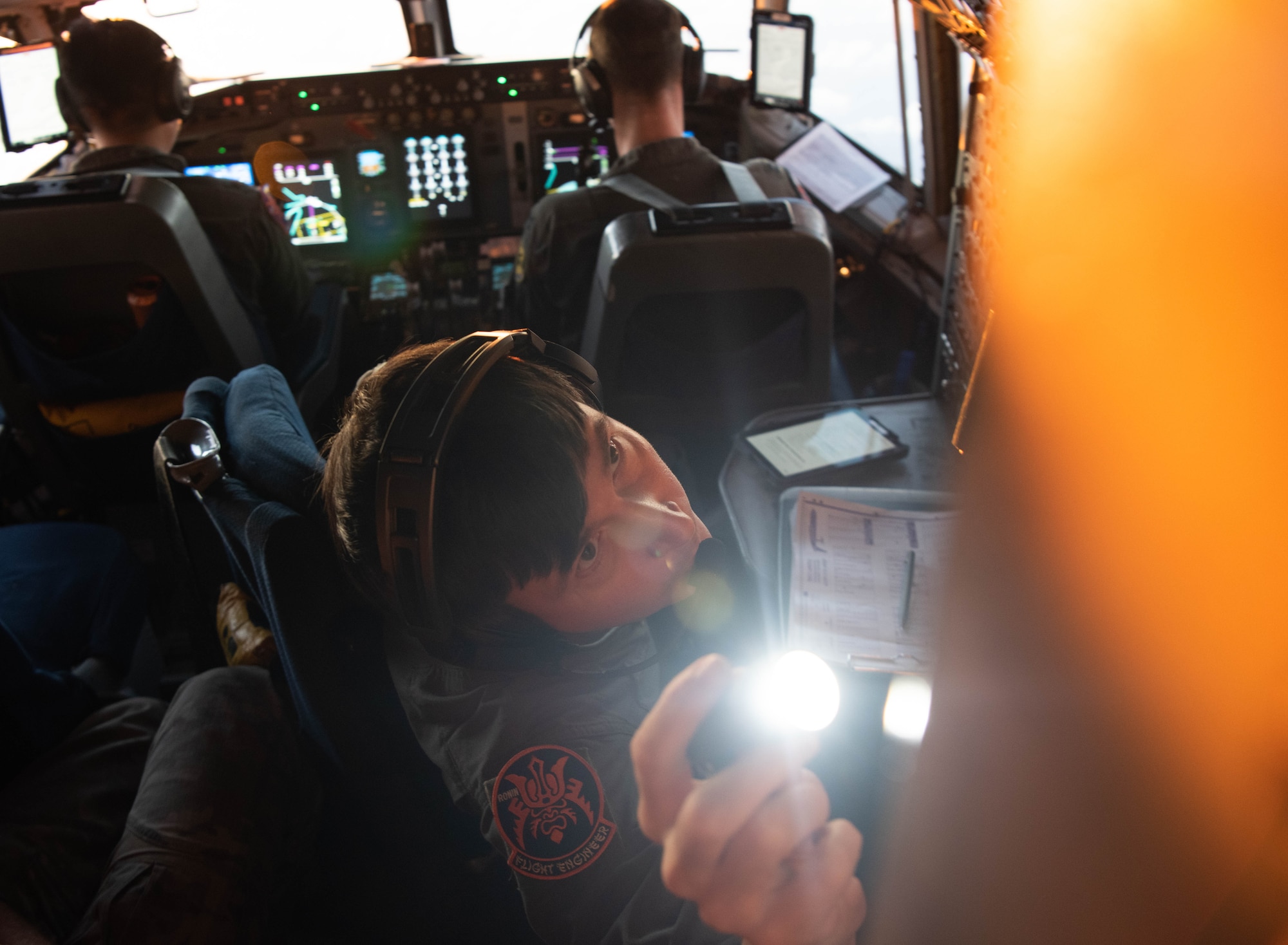 An aircrew prepares to land.