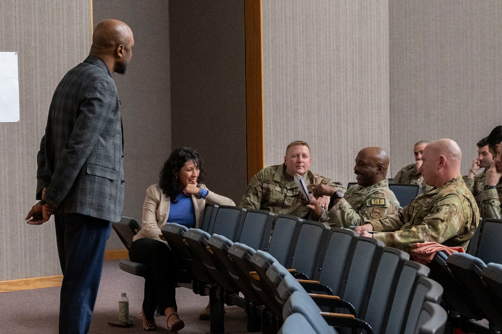 Rob Joseph, co-founder of RLK Team Solutions Inc., leads a discussion during a Courageous Leadership Alliance seminar, Laughlin Air Force Base, Texas, Feb. 16, 2024. Team XL personnel and North Carolina National Guard members participated in a two-day leadership development and organizational culture seminar, to learn about personal and professional tactics for challenges and improvements in the workplace. (U.S. Air Force photo by Senior Airman Kailee Reynolds)