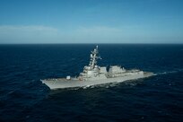 The Arleigh Burke-class guided-missile destroyer USS Delbert D. Black (DDG 119) transits the Mediterranean Sea, Jan. 26, 2024