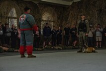 Educators with Recruiting Stations’ Indianapolis, Kansas City, Milwaukee, and Twin Cities participating in the 2024 Educator’s Workshop receive a demonstration on the role of K-9 military working dogs on Feb. 20, 2024 at Marine Corps Recruit Depot San Diego, California. Participants of the workshop visit MCRD San Diego to observe recruit training and gain a better understanding about the transformation from recruits to United States Marines. (U.S. Marine Corps photo by Sgt. Jesse K. Carter-Powell)