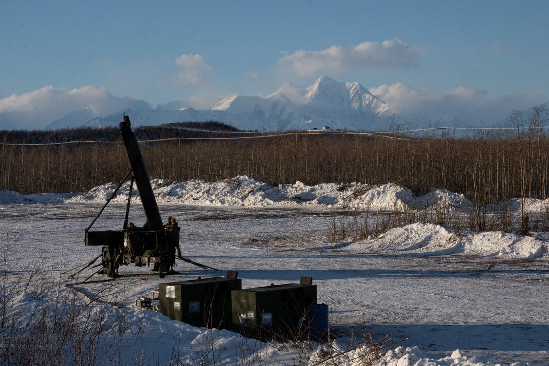 A U.S. Marine Corps AN/TPS-80 G/ATOR (Ground/Air Task Oriented Radar) is deployed in preparation of Exercise Arctic Edge in Fort Greely, Alaska, Feb. 10, 2024. The G/ATOR provides air task-oriented radar picture and command and control function in support of air to air, surface to air, and surface to surface fires in an Arctic Environment. ARCTIC EDGE 2024 (AE24) is a U.S. Northern Command-led homeland defense exercise demonstrating the U.S. military's capabilities in extreme cold weather, joint force readiness, and U.S. military commitment to mutual strategic security interests in the Arctic region. (U.S. Marine Corps photo by Lance Cpl. Kanoa Thomas)
