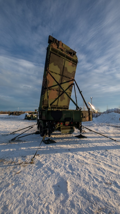 Marine Air Control Squadron (MACS) 24, Marine Air Control Group 48, 4th Marine Aircraft Wing, Marine Forces Reserve, deploy a AN/TPS-80 (Ground/Air Task Oriented Radar) in preparation of Exercise Arctic Edge 2024 (AE24) in Fort Greely, Alaska, Feb. 10, 2024. The G/ATOR is a newly developed mobile mid-range system designed to provide task-oriented radar picture and command and control function in support of operations in an arctic environment. Arctic Edge 2024 is a U.S. Northern Command-led homeland defense exercise demonstrating the U.S. Military's capabilities in extreme cold weather, joint force readiness, and U.S. military commitment to mutual strategic security. (U.S. Marine Corps photo by Staff Sgt. Jestin Costa)