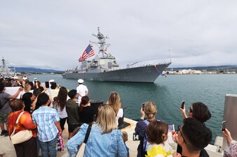 USS William P. Lawrence (DDG 110) returns to homeport at Joint Base Pearl Harbor-Hickam.