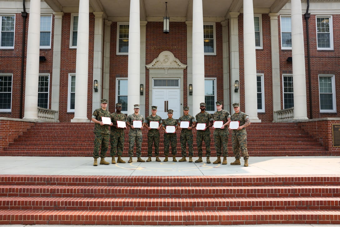 U.S. Marines with Headquarters and Service Battalion, Marine Corps Recruit Depot Parris Island, S.C., reenlist as some of the first Marines selected through the Commandant’s Retention Program, July 18, 2023. The Commandant's Retention Program (CRP) makes reenlisting faster and easier for the highest-performing Marines. The approval process for qualified Marines can be completed in just one or two days, and Marine reenlisting under the CRP have "front-of-the-line" access to their Primary Military Occupational Specialties’ monitor to discuss career opportunities and duty station assignments. (U.S. Marine Corps photo by Cpl. Dakota Dodd)