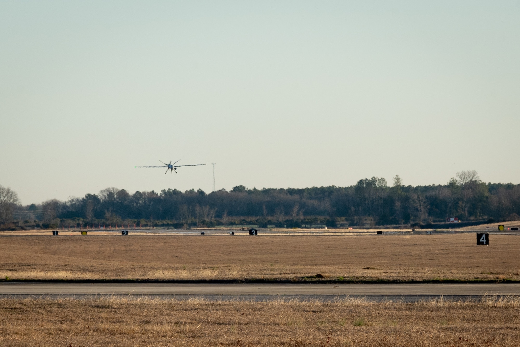 Flying MQ-9 Reaper preparing to land at Shaw.