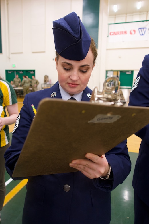 Alaska Air National Guardsman volunteers as JROTC drill judge