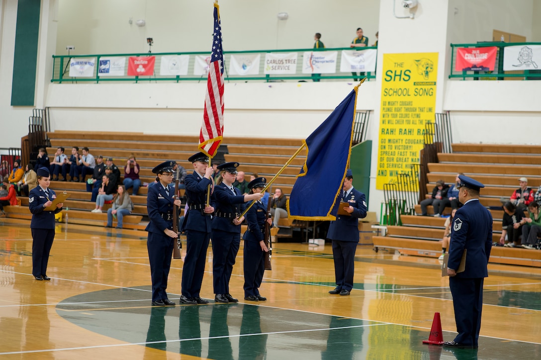 Alaska Air National Guardsman volunteers as JROTC drill judge