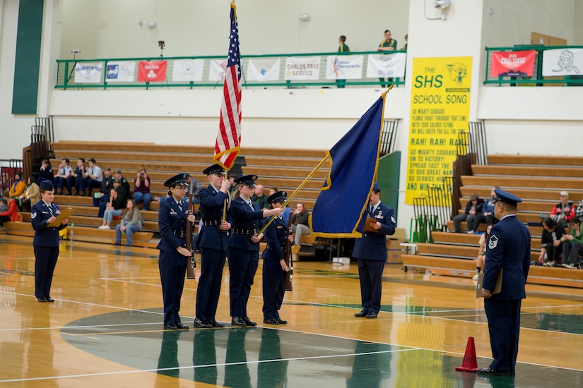 Alaska Air National Guardsman volunteers as JROTC drill judge