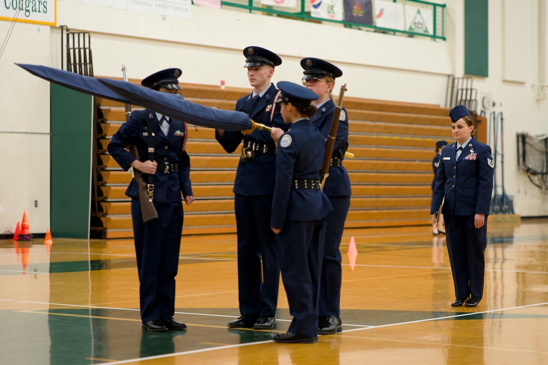 Alaska Air National Guardsman volunteers as JROTC drill judge