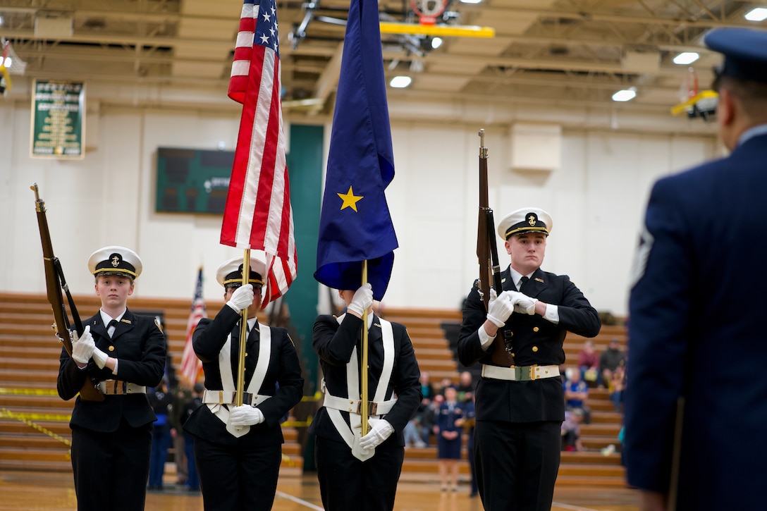 Alaska Air National Guardsman volunteers as JROTC drill judge