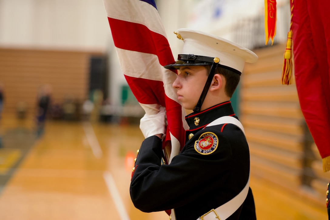 Alaska Air National Guardsman volunteers as JROTC drill judge