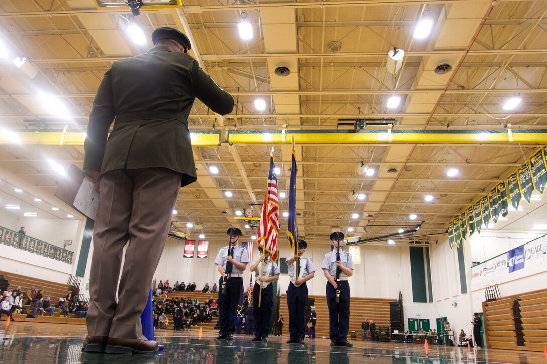 Alaska Air National Guardsman volunteers as JROTC drill judge