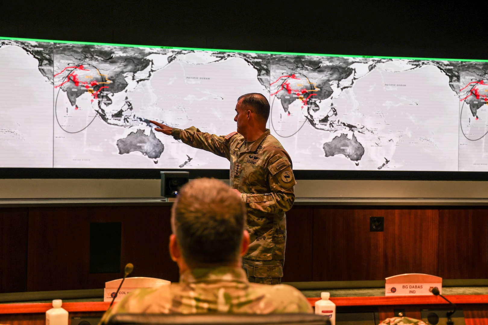 U.S. Army Pacific Commanding General Charles A. Flynn gives his opening remarks during the International Fellows visit on Fort Shafter, HI. Feb. 21, 2024. The International Fellows are instructed in areas ranging from military concepts and doctrine to national and theater level strategies. (U.S. Army photo by Spc. Taylor Gray)