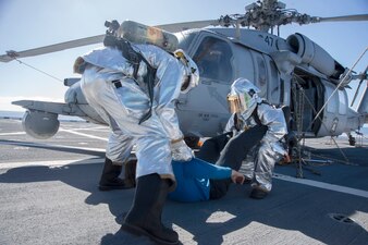 Sailors conduct crash and salvage rescue training aboard USS San Diego (LPD 22).