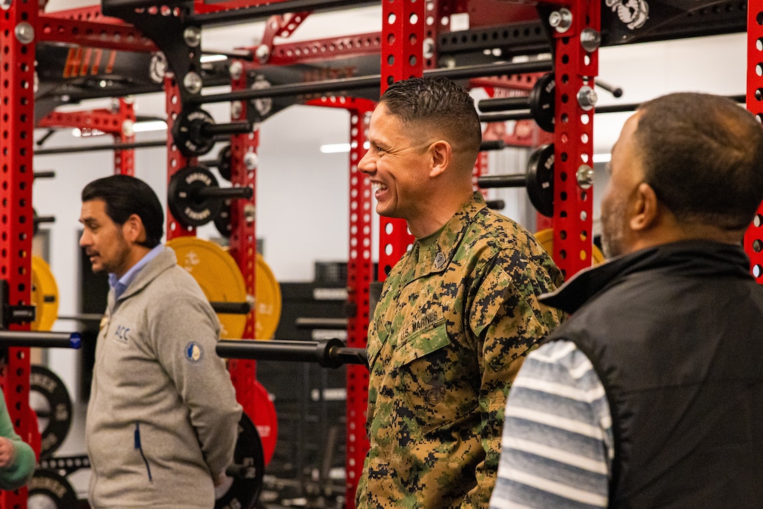 U.S. Marine Corps Sgt. Maj. Carlos A. Ruiz, center, Sergeant Major of the Marine Corps, tours the future Warrior Athlete Readiness and Resilience Center, currently under construction, on Marine Corps Base Camp Lejeune, North Carolina, Feb. 22, 2024. This facility will house a holistic, collaborative program that will enhance combat readiness in conjunction with warfighter resiliency by strengthening the mental, social, spiritual, and physical fitness necessary to overcome any challenge. (U.S. Marine Corps photo by Lance Cpl. Loriann Dauscher)