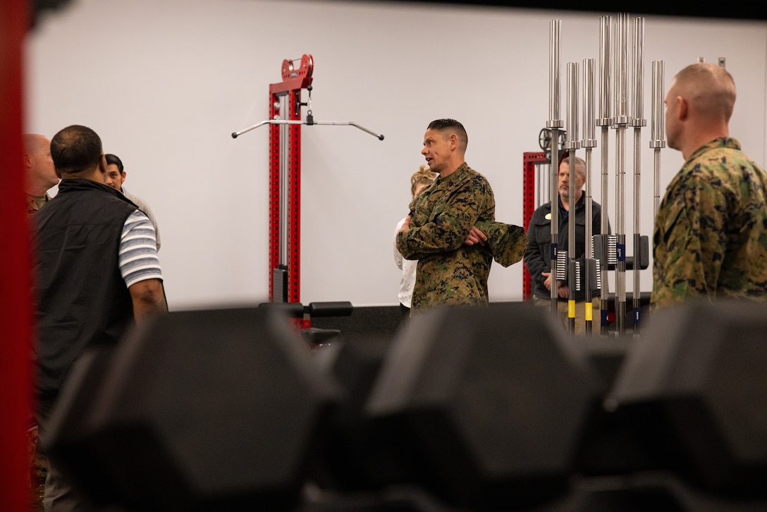 U.S. Marine Corps Sgt. Maj. Carlos A. Ruiz, center, Sergeant Major of the Marine Corps, tours the future Warrior Athlete Readiness and Resilience Center, currently under construction, on Marine Corps Base Camp Lejeune, North Carolina, Feb. 22, 2024. This facility will house a holistic, collaborative program that will enhance combat readiness in conjunction with warfighter resiliency by strengthening the mental, social, spiritual, and physical fitness necessary to overcome any challenge. (U.S. Marine Corps photo by Lance Cpl. Loriann Dauscher)