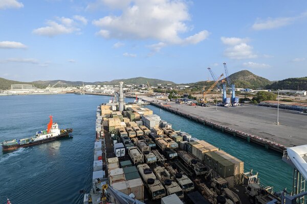 MV Cape Horn (T-AKR 5068) delivers equipment for exercise Cobra Gold 2024 in Sattahip, Thailand.