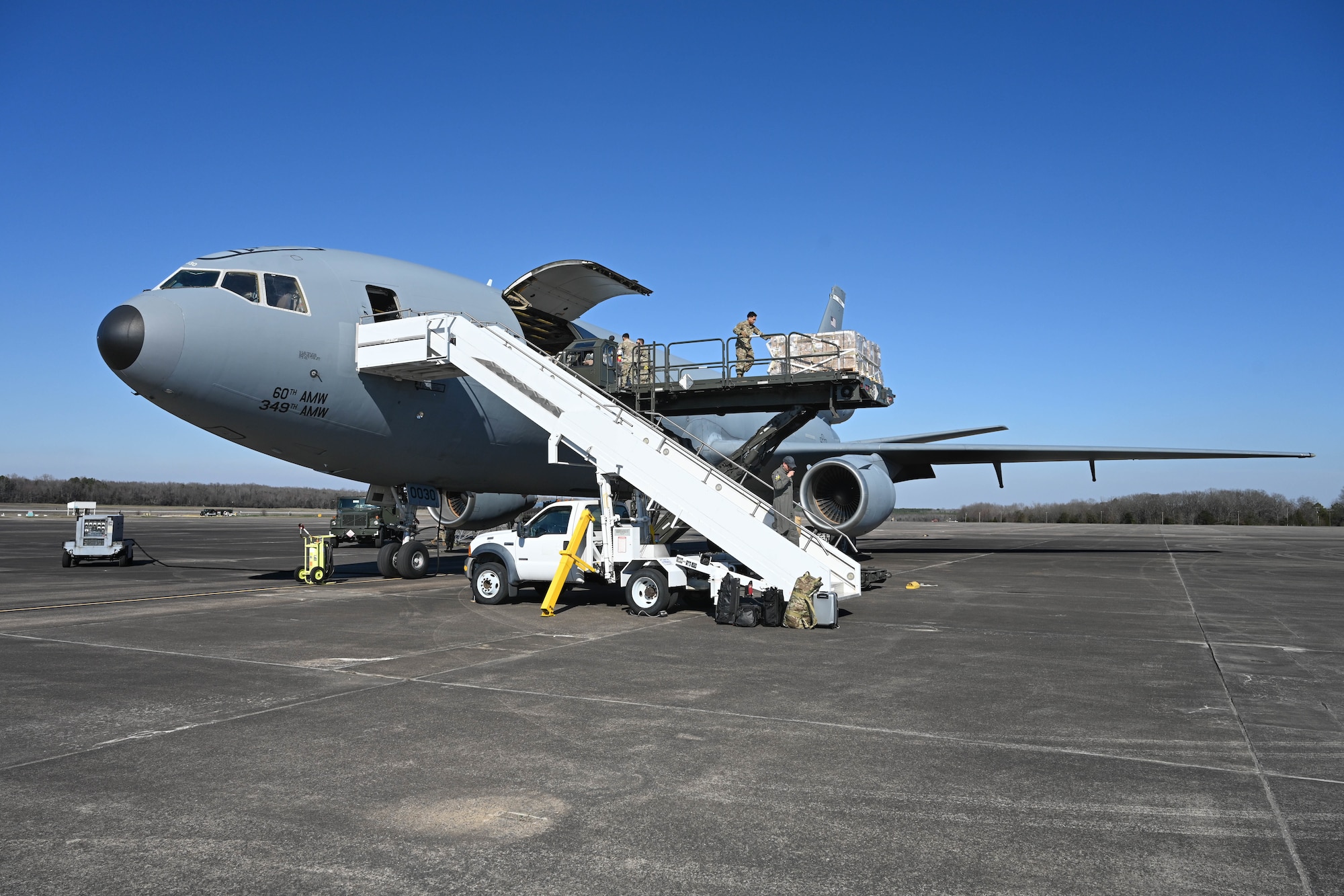 A KC-10 Extender sits on a flightline