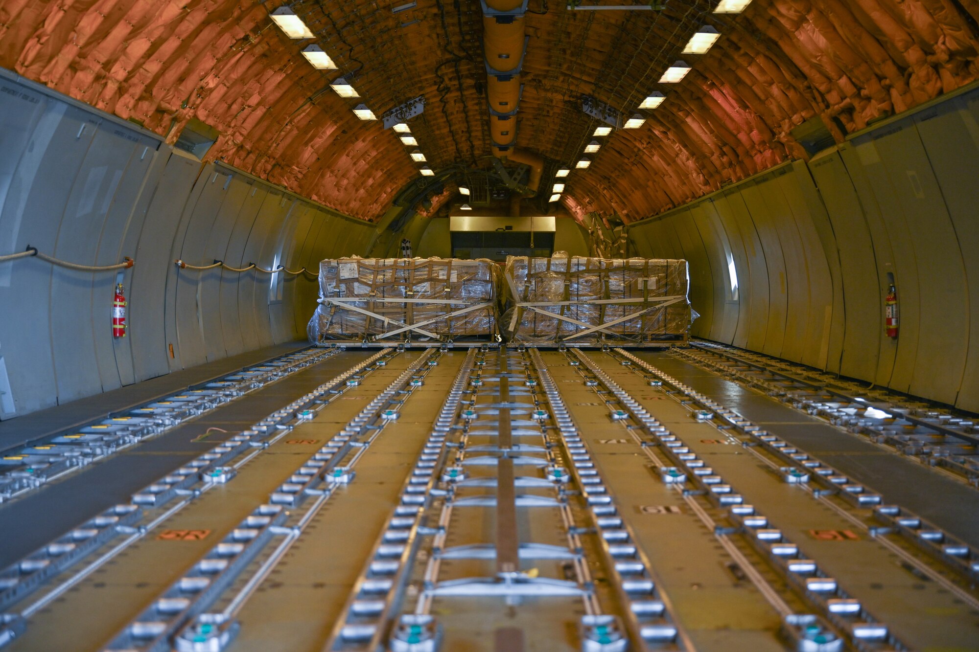 Cargo sits in an aircraft