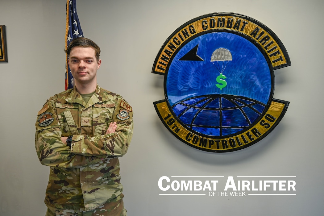 Senior Airman Luke Hayes, 19th Comptroller Squadron financial operation technician, is selected as Combat Airlifter of the Week Feb. 26, 2024.