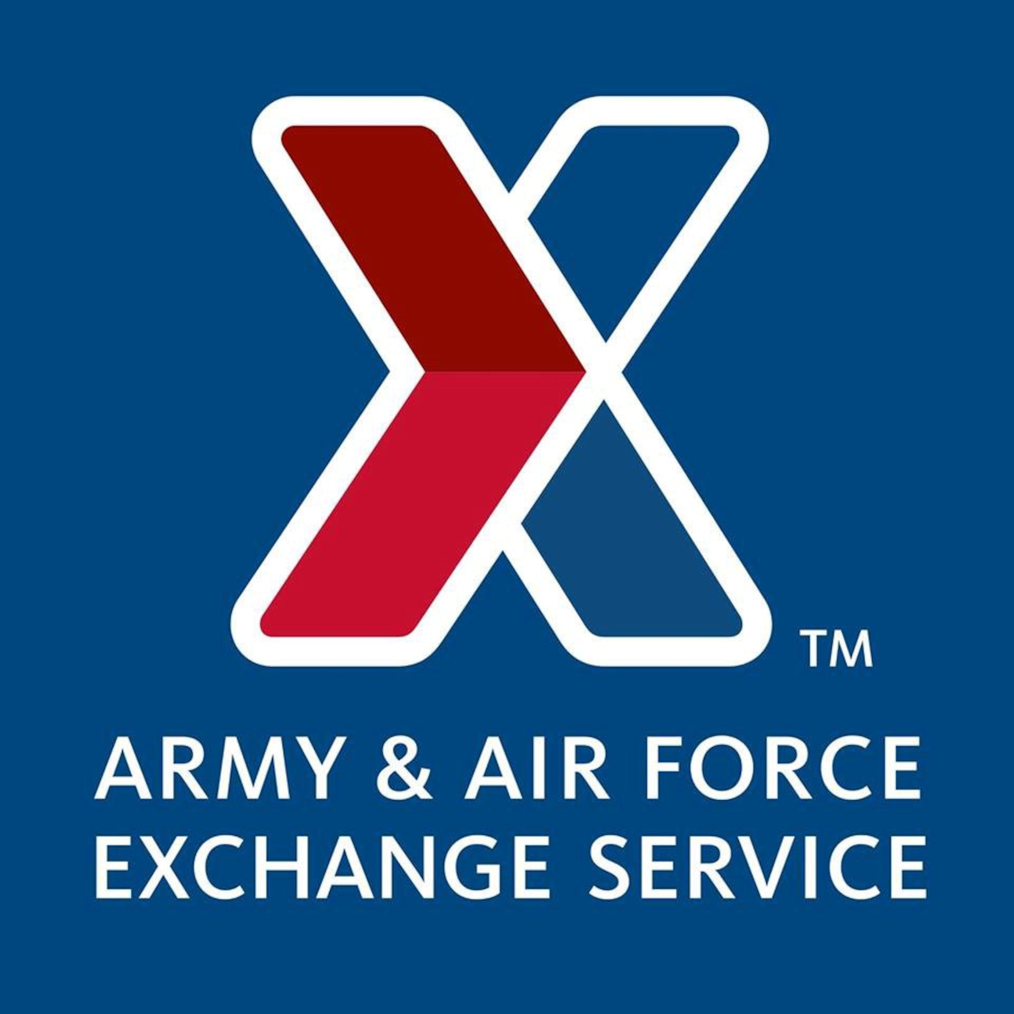 Blue and Red AAFES X logo.