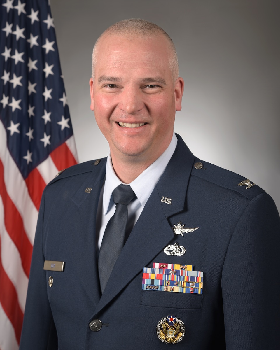 Col. Timothy Guy, the deputy commander for the 115th Fighter Wing, Truax Field, Madison, Wisconsin poses for an official portrait Feb. 8, 2024.