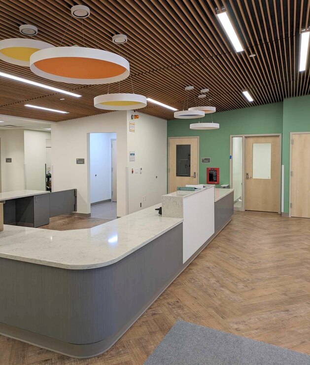 The new center includes radiant floor heating and a bright color palette to improve the wellbeing of employees and children during the harsh winter of interior Alaska. (Photo by Katy Doetsch, USACE – Alaska District)