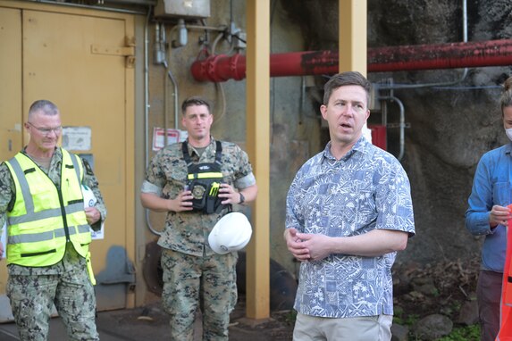 Mr. Tim Nelson, Chief of Staff for U.S. Rep. Ed Case, speaks during a tour of the Red Hill Bulk Fuel Storage Facility (RHBFSF) Feb. 22, 2024, at Halawa, Hawaii.