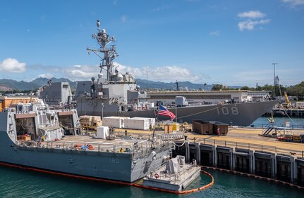 USS Wayne E. Meyer (DDG 108) is moored at Pearl Harbor Naval Shipyard.