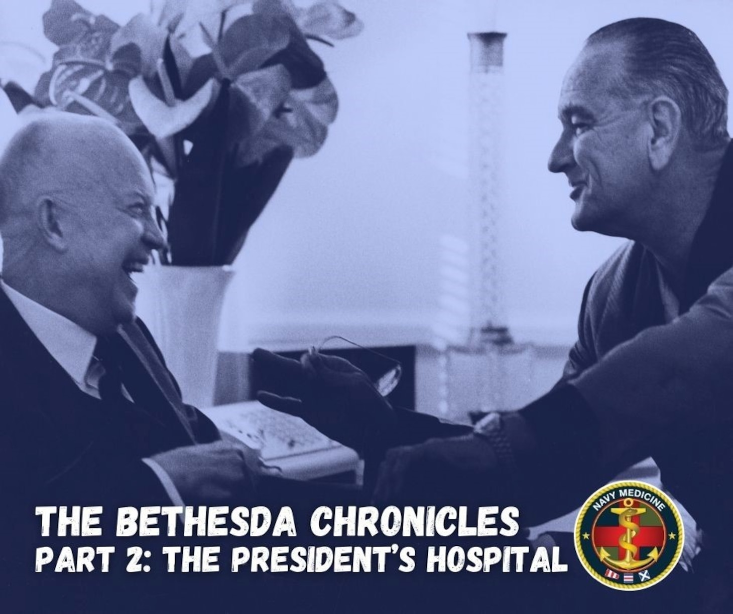 President Dwight Eisenhower meeting with President Lyndon Baines Johnson in the presidential suite at the Naval Hospital Bethesda, November 1966. Courtesy of the Lyndon Baines Johnson Presidential Library.