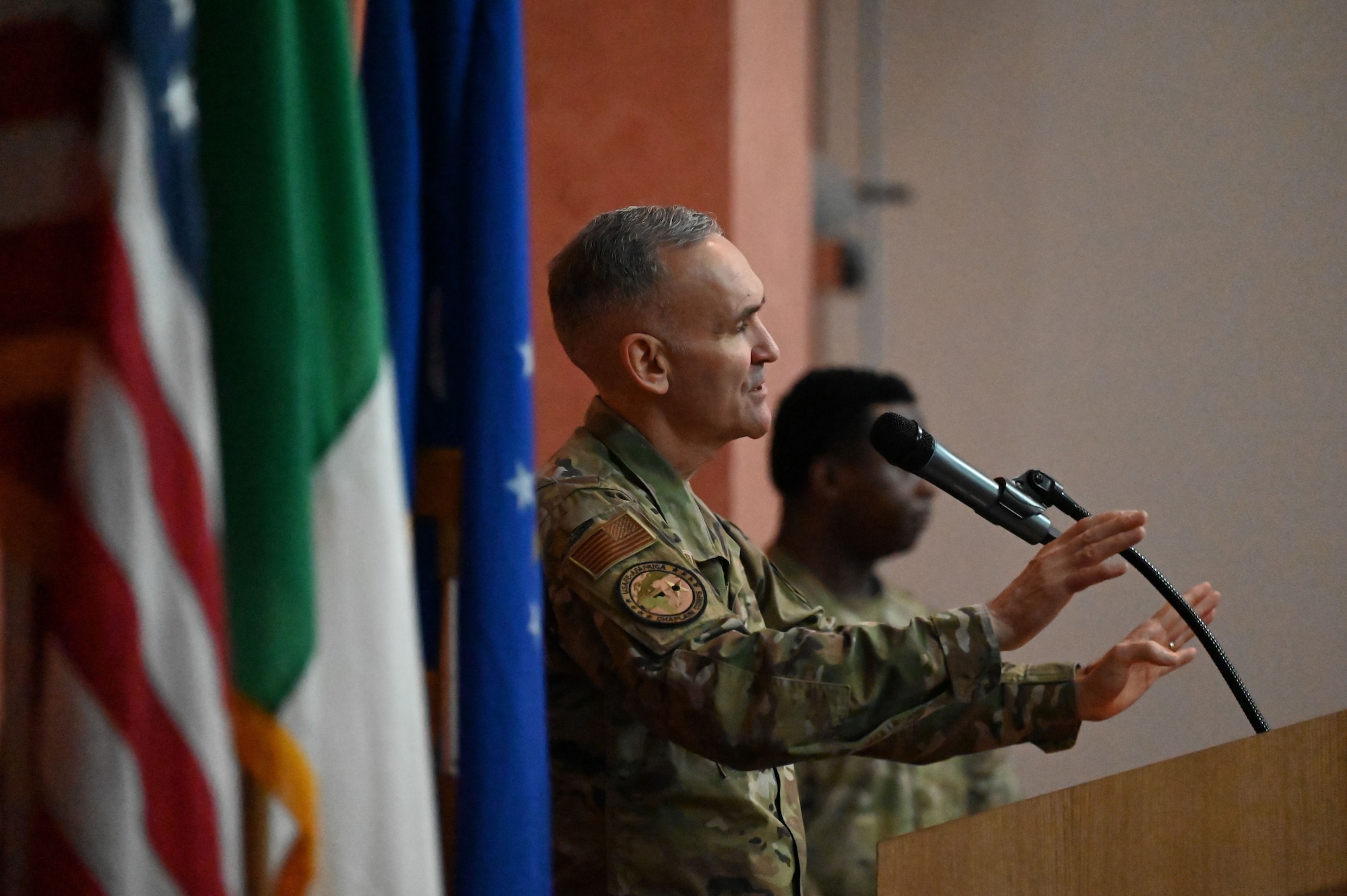 A colonel gives a speech.