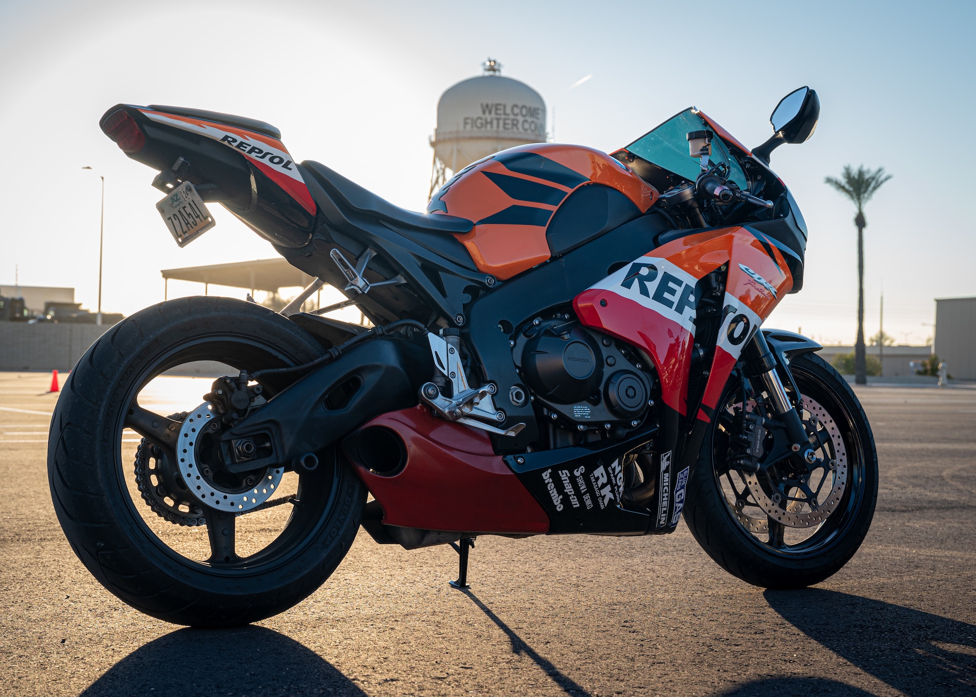 A motorcycle sits on a newly reconstructed training range during a motorcycle safety course hosted by 56th Fighter Wing Occupational Safety team, Feb. 16, 2024, at Luke Air Force Base, Arizona.