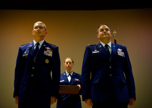 Col. James Mach, left, and Col. Marc McAllister served together at the 927th Air Refueling Wing at MacDill Air Force Base, Florida.