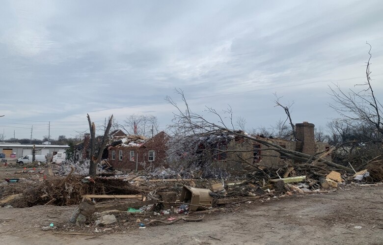 Debris resulting from the severe storms that struck west and middle Tennessee is photographed, Jan. 9, 2024 in North Nashville, Tennessee.