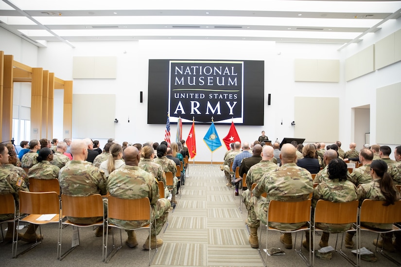 A wide-angle photo of the Museum of the United States Army's Veteran's hall.