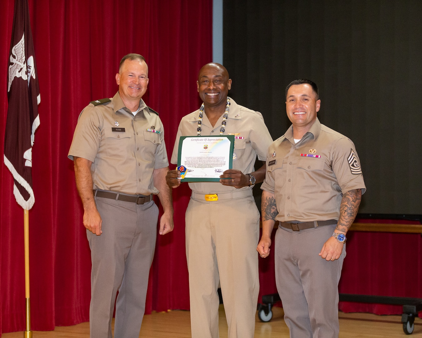 In observance of Black History Month, Tripler Army Medical Center’s Military Equal Opportunity Office hosted Rear Adm. Stephen Barnett, Navy Region Hawaii Commander, at an event in the Kyser Auditorium on Feb 23.

Barnet opened his address with an explanation of his love of learning and the opportunity to share American history. He introduced this year’s Department of Defense theme: “African Americans and the Arts.”