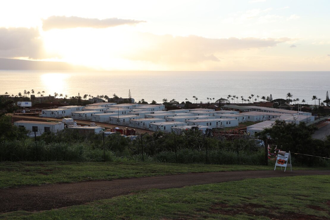 A photo of the temporary elementary school in Lahaina, Hawai'i