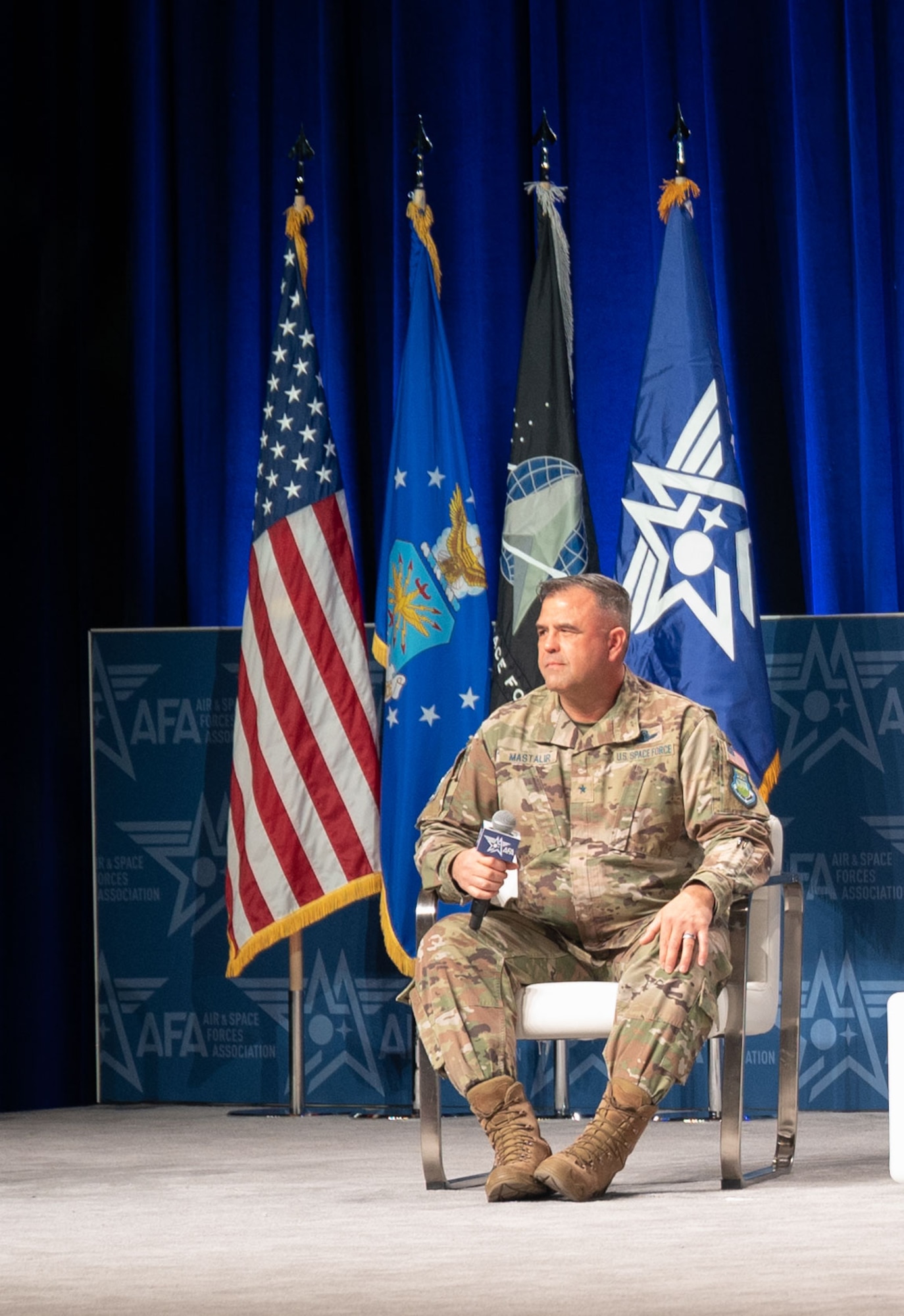 Brig. Gen. Anthony J. Mastalir, Commander, United States Space Forces Indo Pacific, participates in a panel at Air and Space Force Association’s Warfare Symposium on Feb 13, 2024.