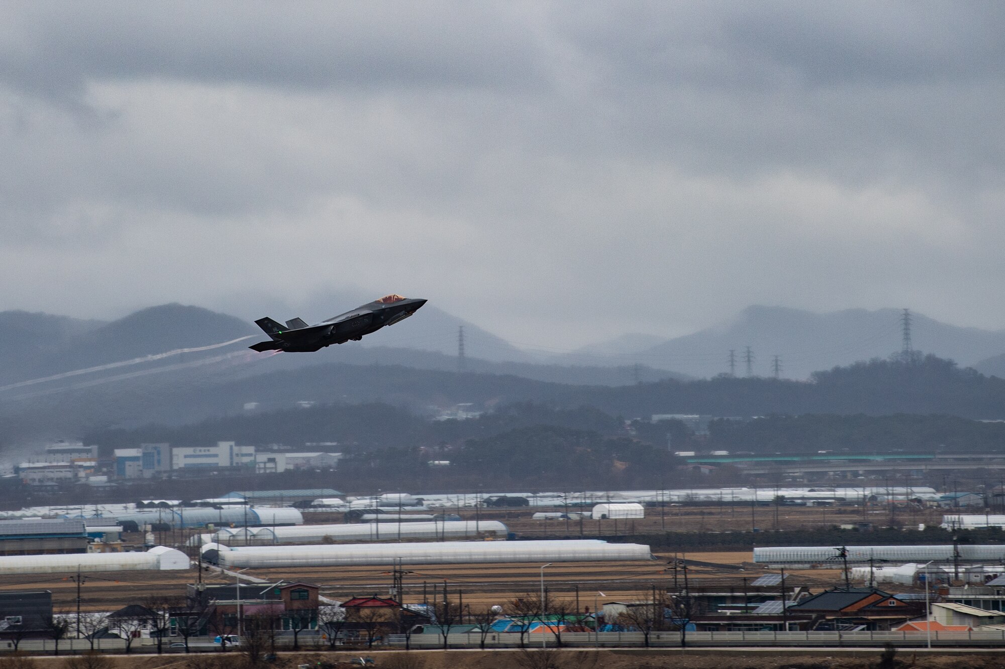 A U.S. Air Force F-35A Lightning II aircraft takes off at Osan Air Base, Republic of Korea, Feb. 21, 2024.