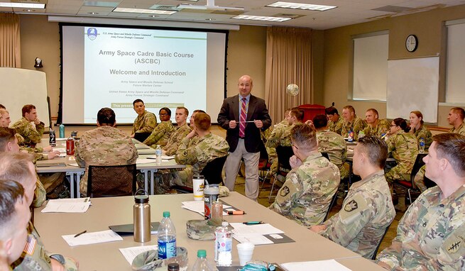 Soldiers attend the Army Space Cadre Basic Course at the U.S. Army Space and Missile Defense School in Colorado Springs in 2018. (U.S. Army photo by Dottie White)