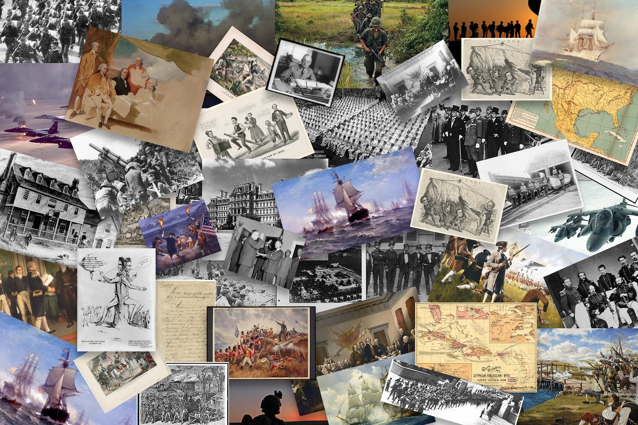 A collage of historical military photos.