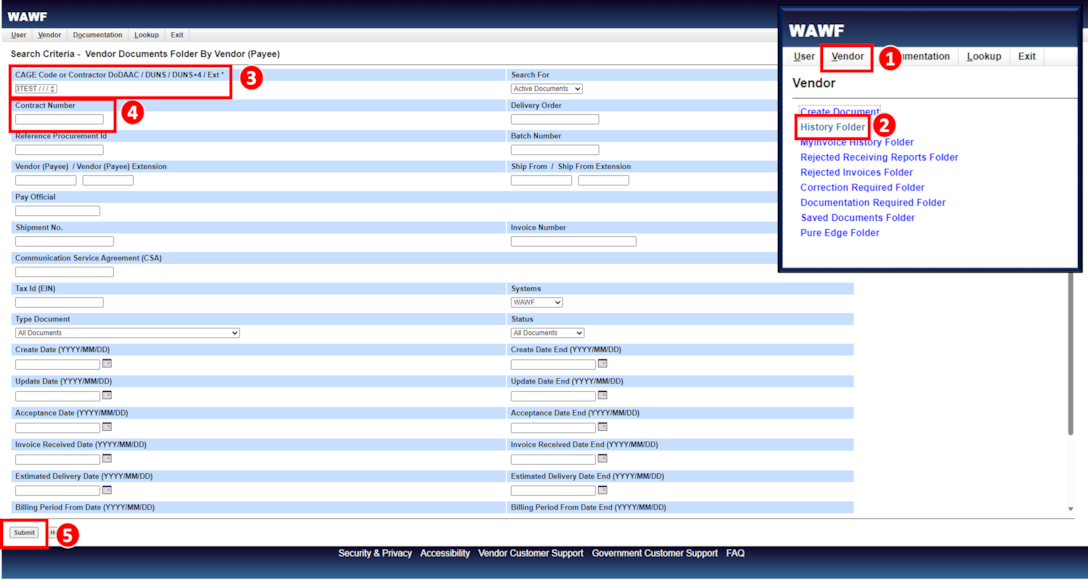 Steps to take in the Combo Invoicing Process to create and submit an invoice (payment request) and a receiving report simultaneously.