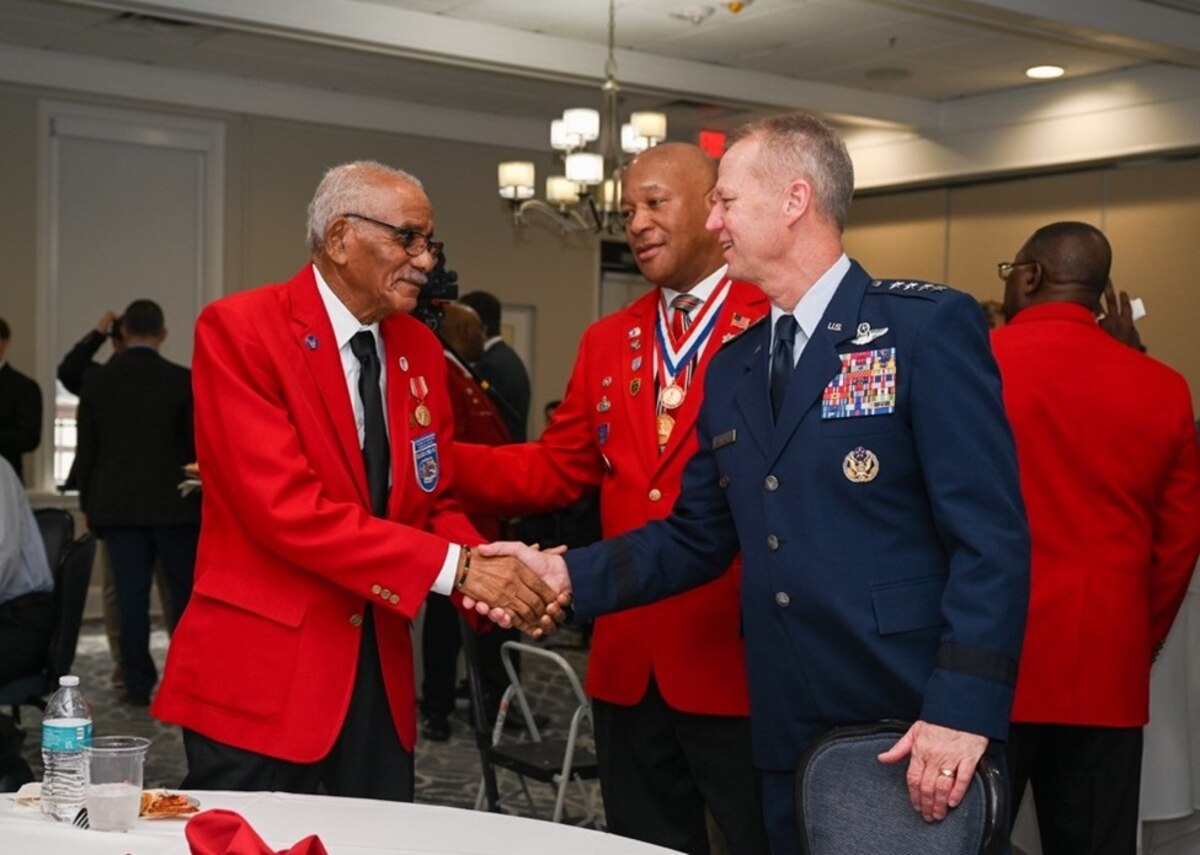 Gen. Mark Kelly, commander Air Combat Command at Tuskegee Airmen Red Jacket ceremony