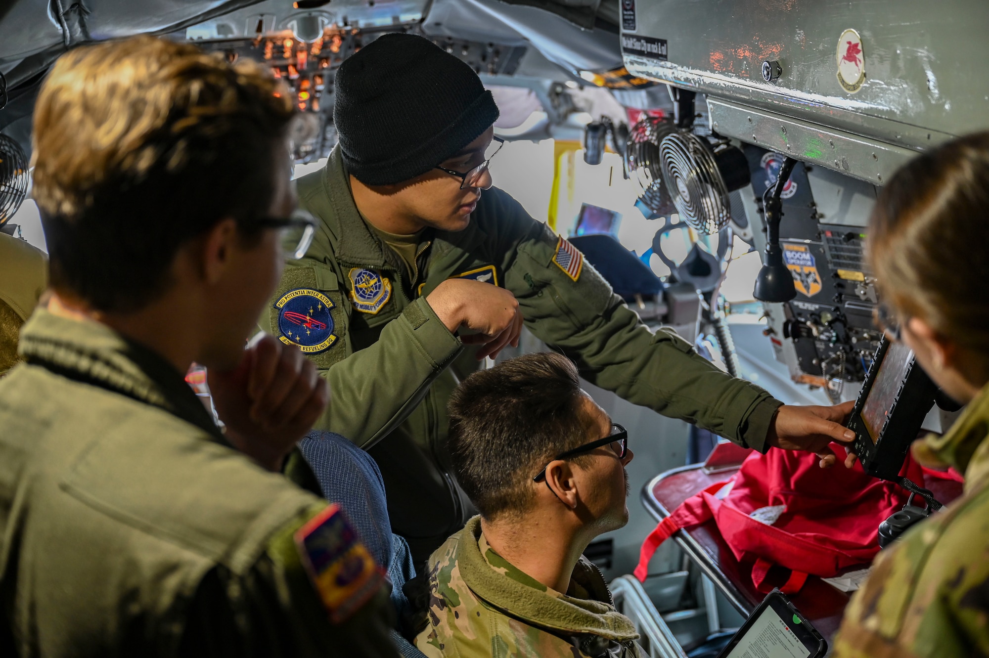 An Airman trains on the Real Time information in Cockpit system