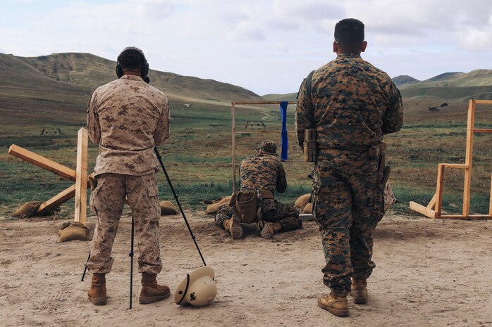 U.S. Marine Corps Gunnery Sgt. Elkan Meyer, the uniformed readiness coordinator and substance abuse control officer with 1st Recruit Training Battalion and a member of the Edson Range shooting team, engages ‘unknown distance’ targets during a long-bay rifle stage at the Marine Corps Marksmanship Competition West at Marine Corps Base Camp Pendleton, California, Feb. 23, 2024. Meyer is a native of Cary, Illinois. The MCMC West was held in conjunction with several other competitions around the Marine Corps to find the top 10 percent of shooters who will go on to compete in the national tournament in Quantico, Virginia for a place on the Marine Corps Shooting Team. (U.S. Marine Corps photo by Cpl. Alexander O. Devereux)